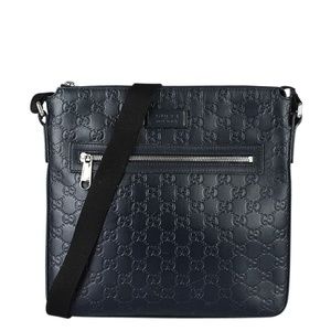 Gucci Small GG Embossed Blue Guccissima Leather Crossbody Bag (208814)